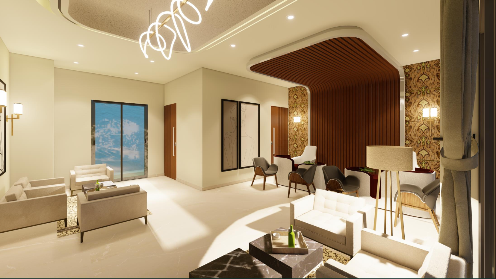 Lounge seating render for the 5 star hotel in Kufri